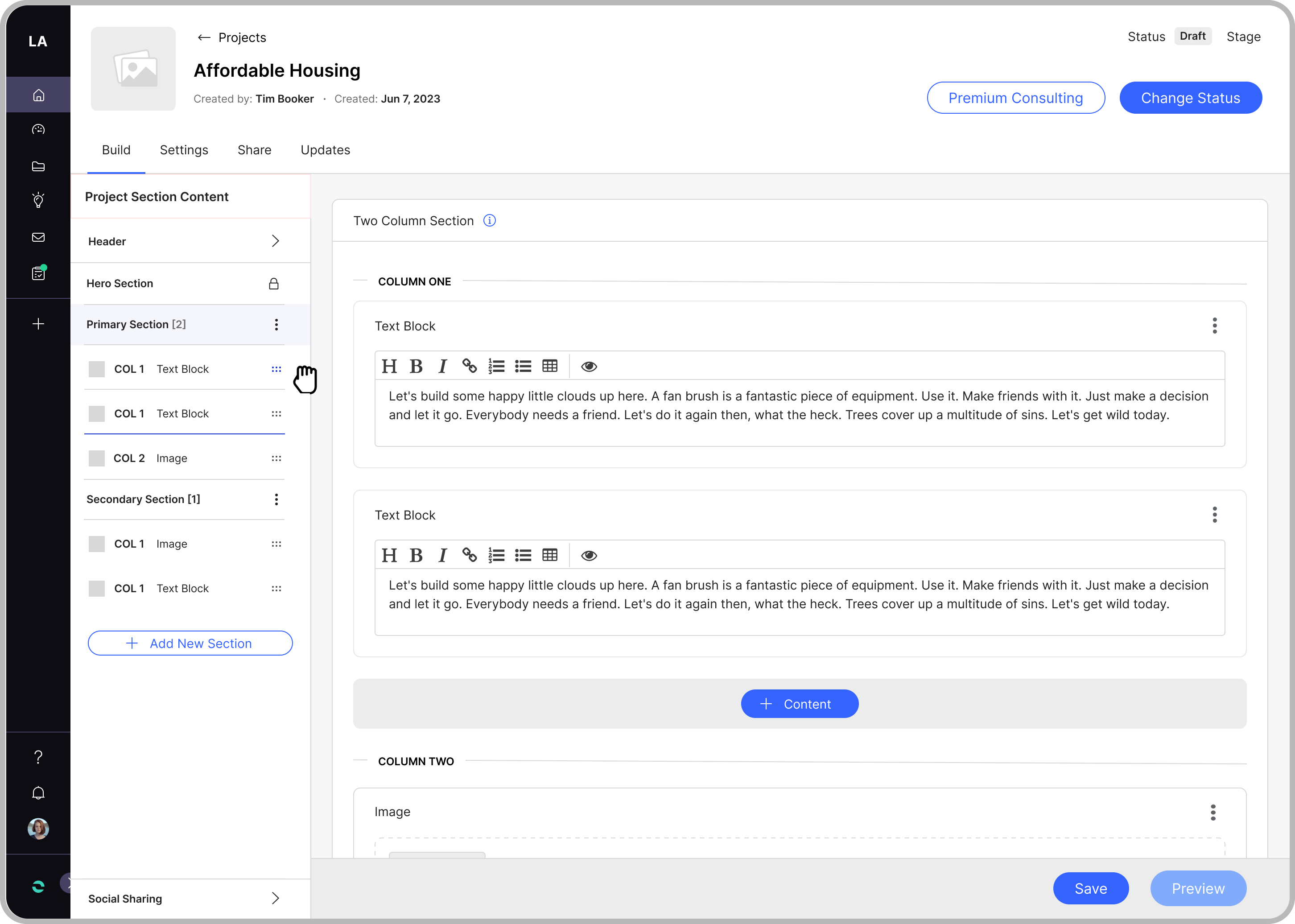 Arrange Content (Side Nav)